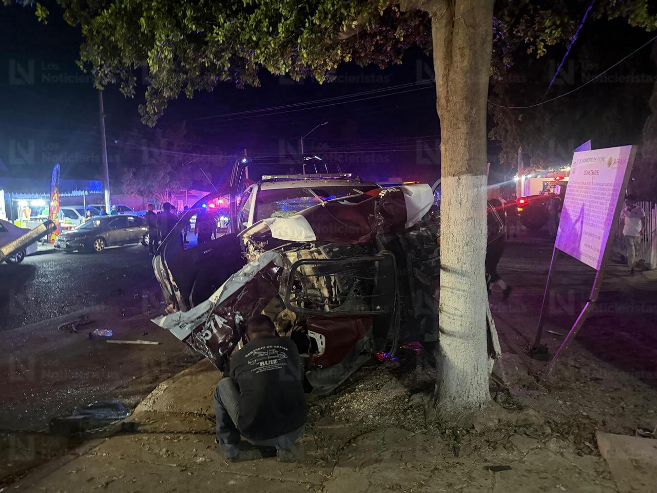 Accidente entre patrulla y vagoneta en la Bienestar de Los Mochis, Sin.
