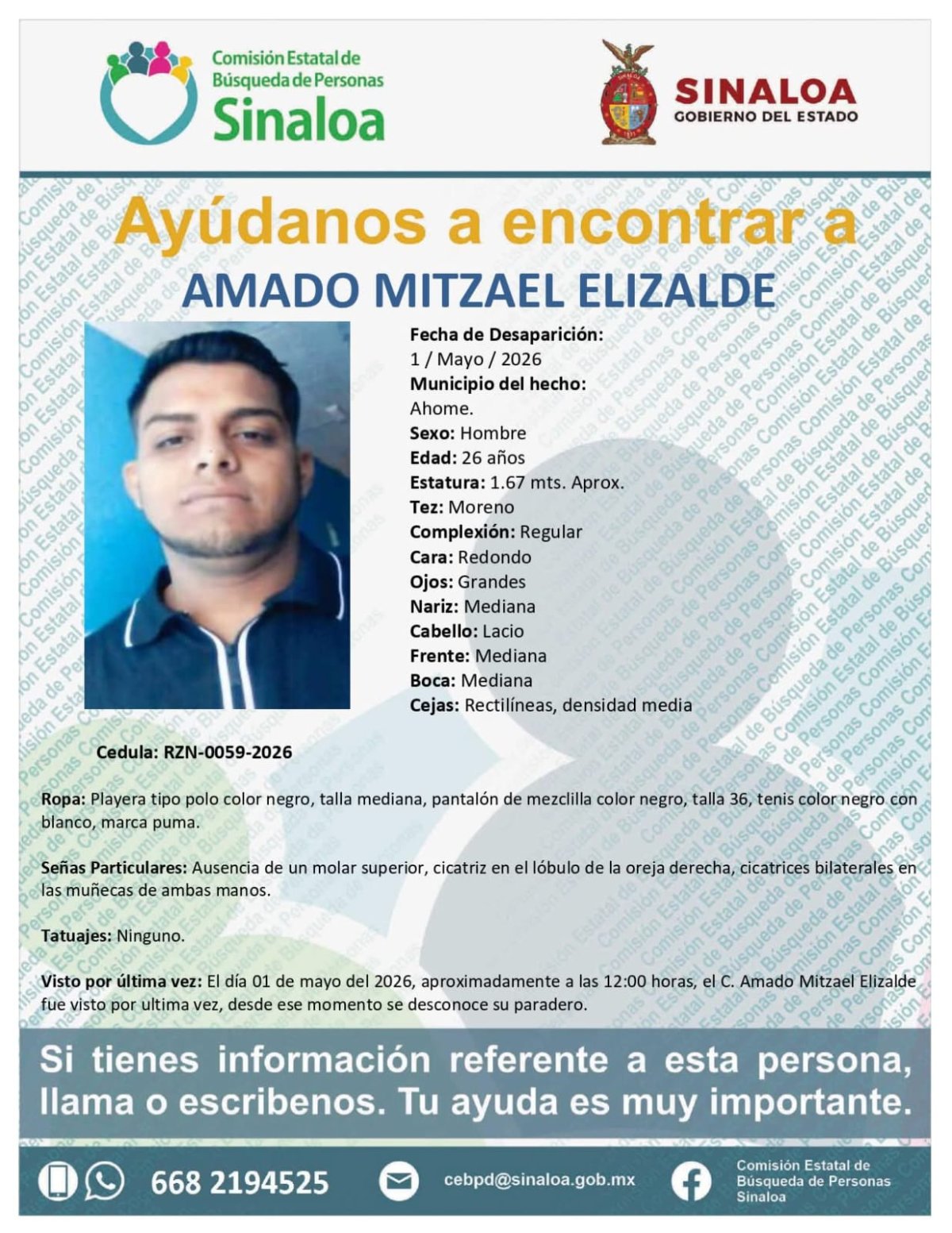 Ficha de búsqueda de Amado Mitzael Elizalde