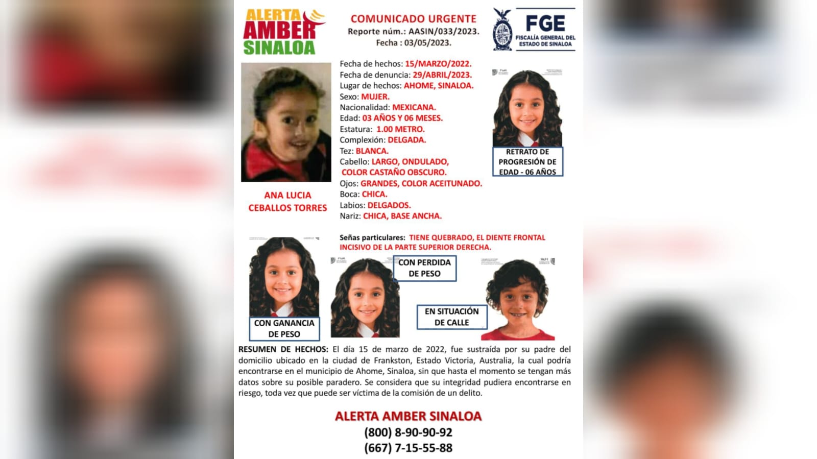 Buscan a la niña Ana Lucía desaparecida en 2022 en Los Mochis