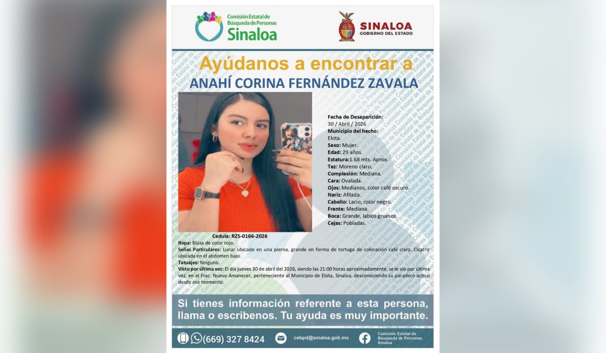 Anahí Corina Fernández Zavala, desaparecida en Elota
