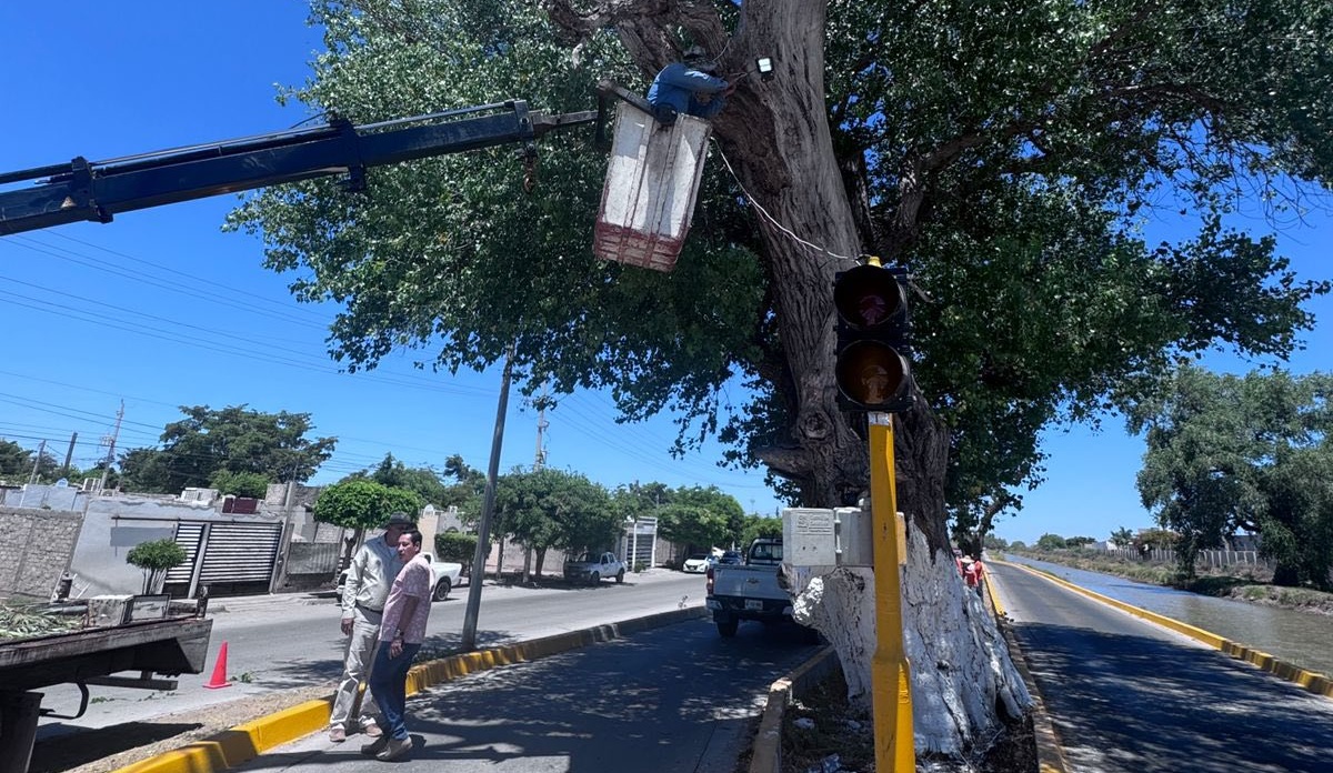 Instalan semáforo preventivo en bulevar Agustina Ramírez, Los Mochis