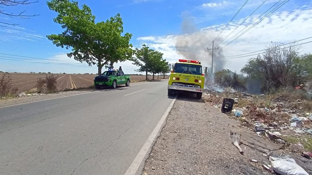 Incendio de maleza sobre la carretera a El Burrión, Guasave