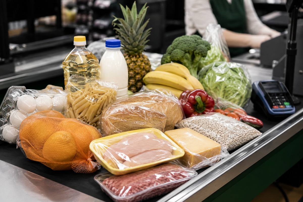 Compra de productos en supermercado (caja registradora)