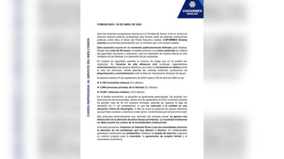“Es indispensable garantizar certidumbre para la inversión”: COPARMEX Sinaloa ante señalamientos de EU contra Rocha