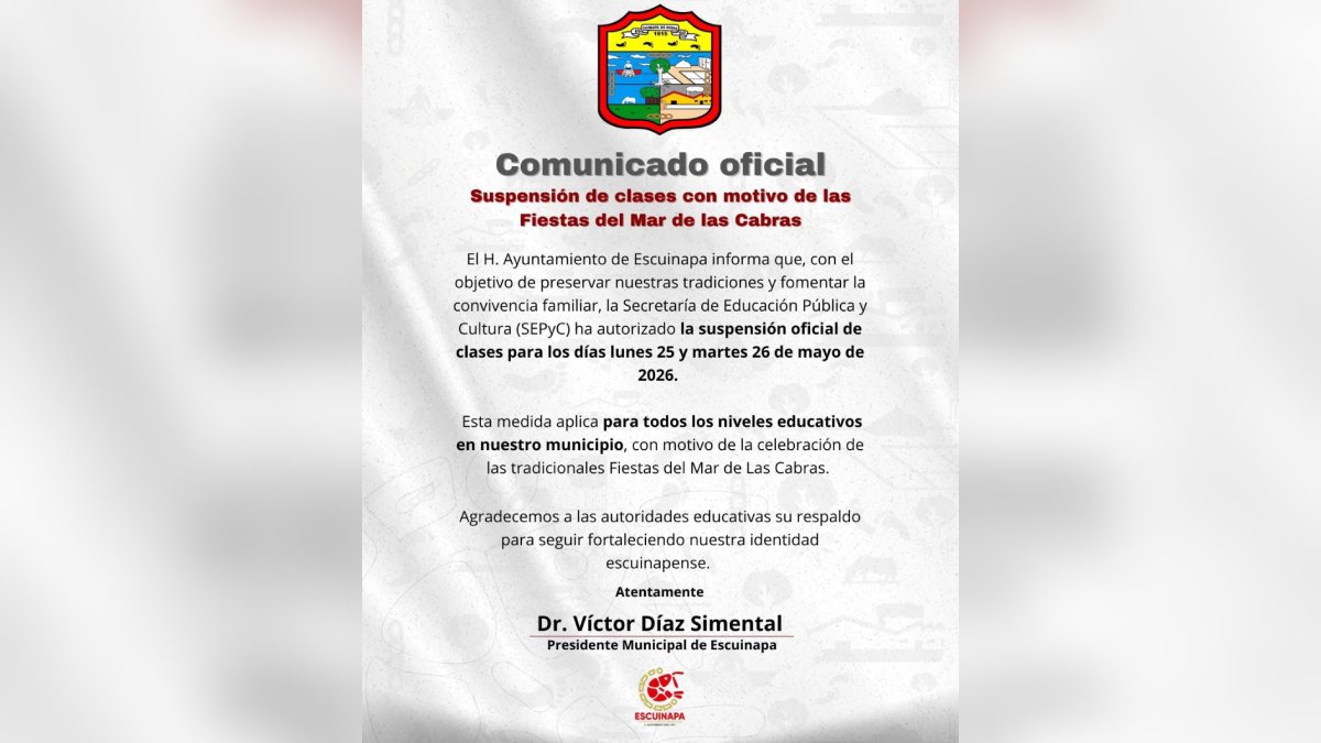 comunicado oficial suspensión de clases en Escuinapa