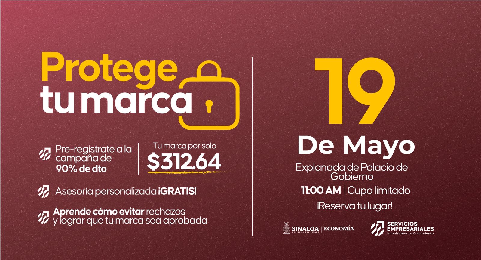 Secretaría de Economía anuncia 90% de descuento en registro de marca en Sinaloa
