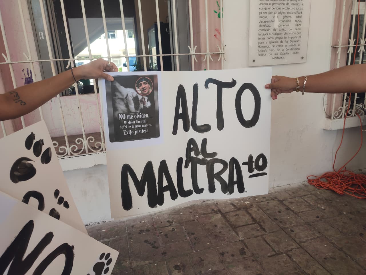 Pancarta donde se lee: Alto al maltrato
