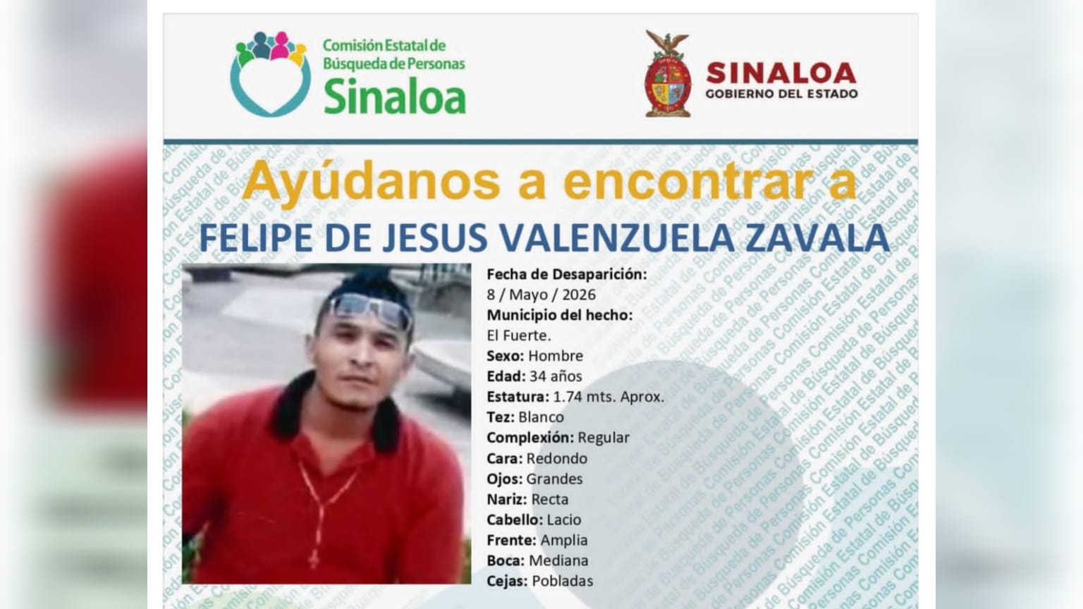 Felipe de Jesús desaparecido en El Fuerte, Sinaloa