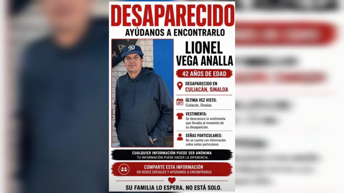 Ficha de búsqueda de Lionel Vega, privado de la libertad en Culiacán