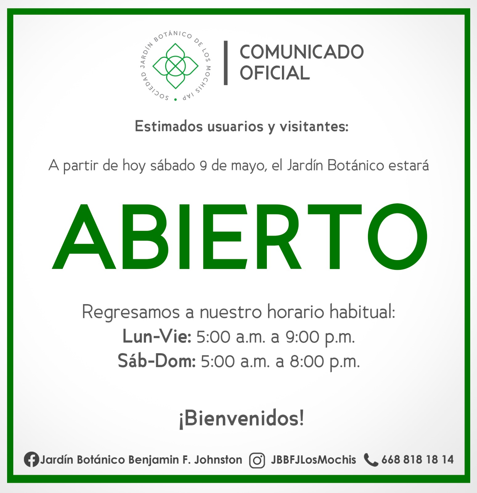 Aviso del Jardín Botánico de Los Mochis