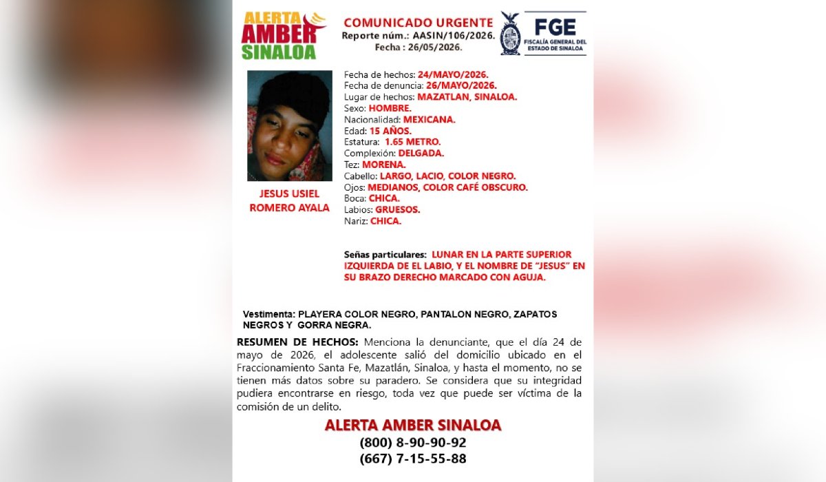 Jesús Usiel Romero Ayala, desaparecido en Mazatlán