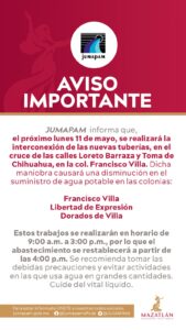 Jumapam anuncia baja en suministro de agua potable 