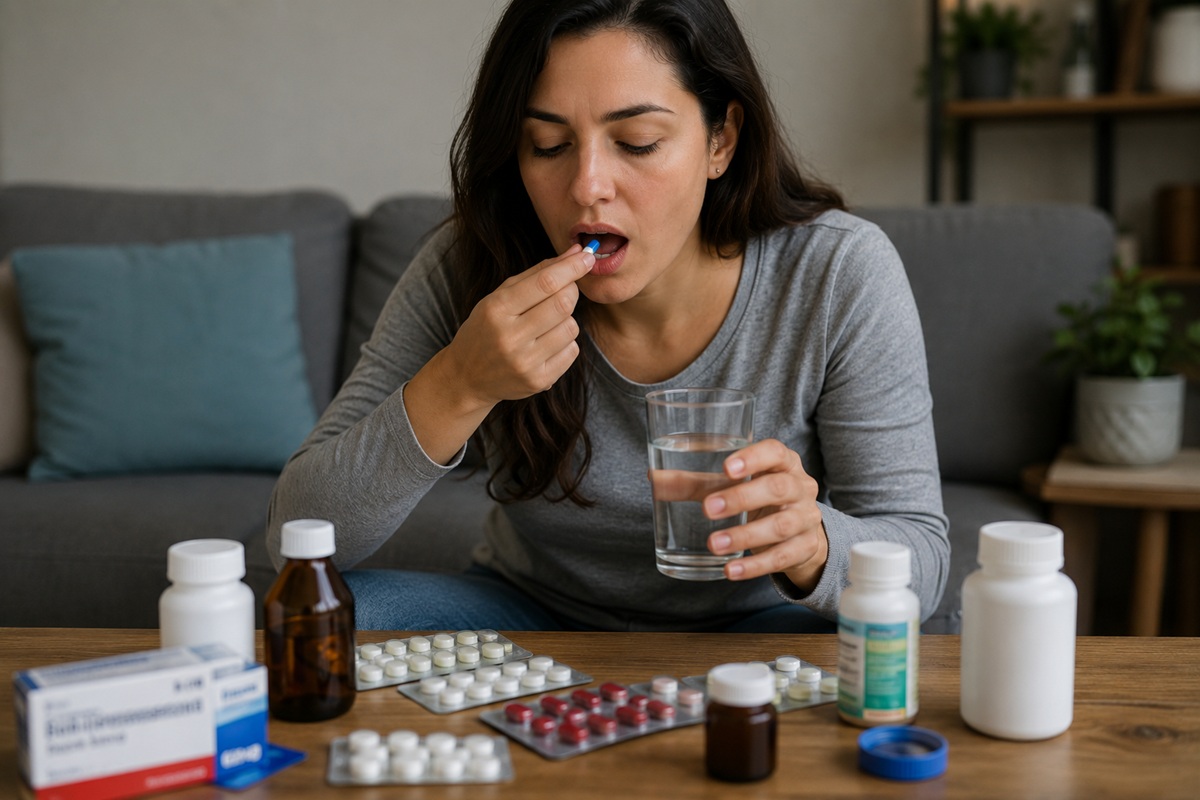 Mujer automedicándose