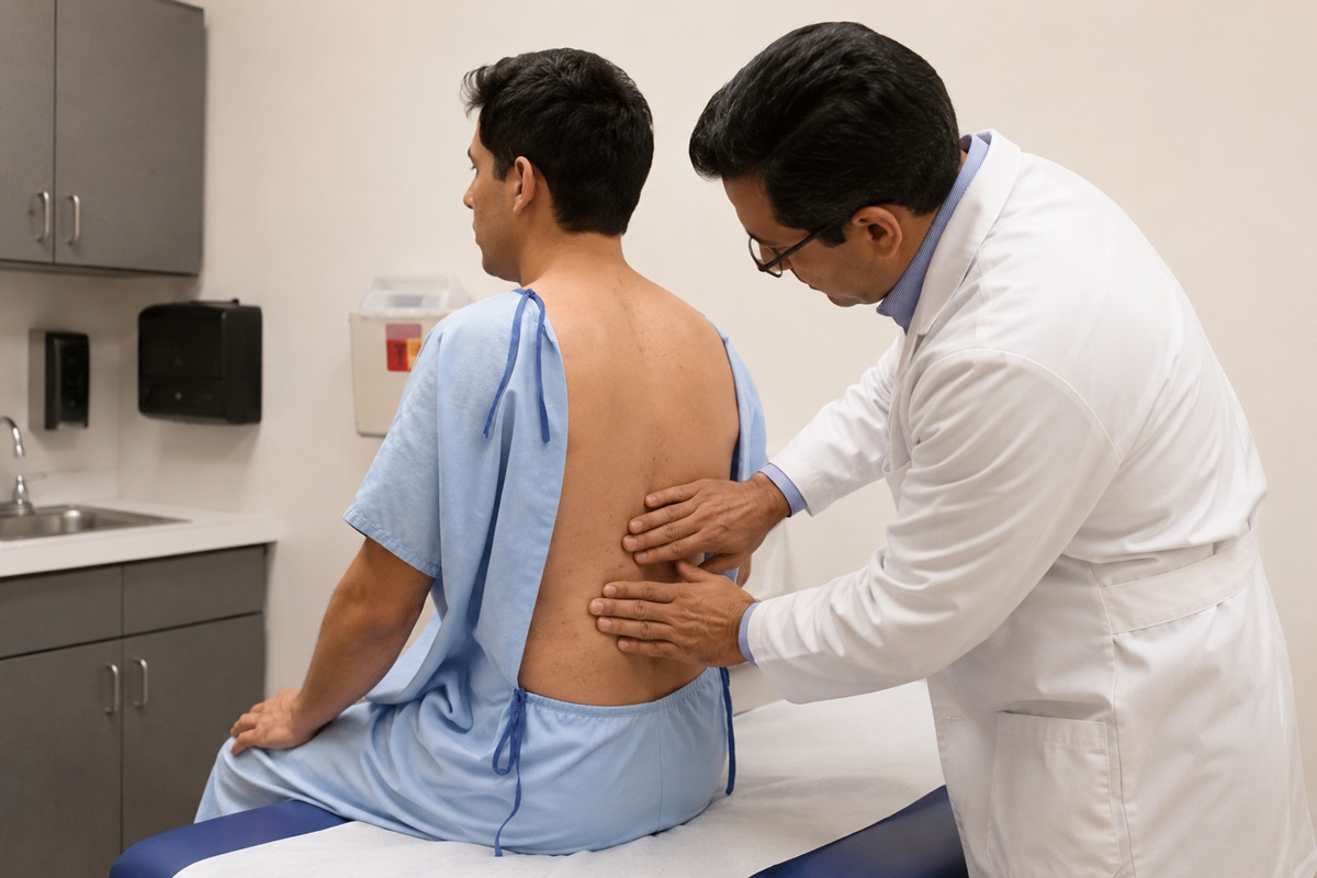 Paciente con mielitis transversa, valorado por un médico