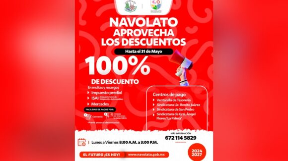 Navolato condona 100% de multas y recargos para incentivar la regularización de contribuyentes