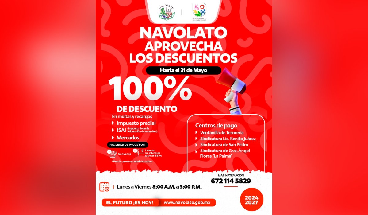 Programa de condonación del 100% en multas y recargos en Navolato