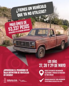 Sates llama a aprovechar descuento en baja de vehículo