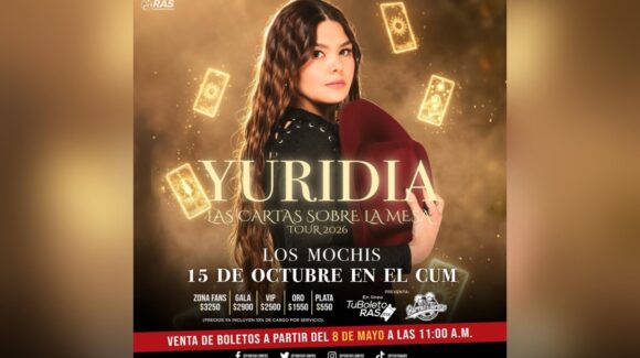 Yuridia llegará a Los Mochis con su gira “Las cartas sobre la mesa tour 2026”