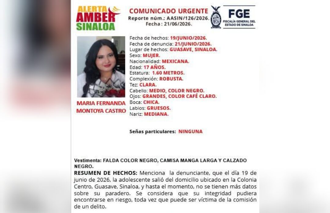 Alerta Amber María Fernanda en Guasave, Sinaloa