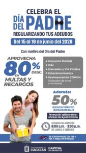 Ayuntamiento de Culiacán anuncia descuentos por Día del Padre