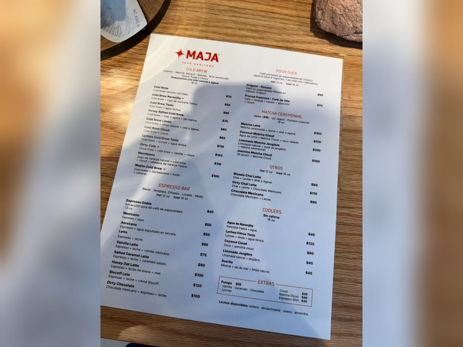 MAJA menú del café