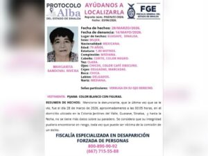 Reportan como desaparecida a adulta mayor en Guasave