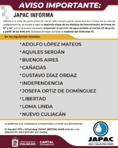 Suspensión de agua potable Culiacán