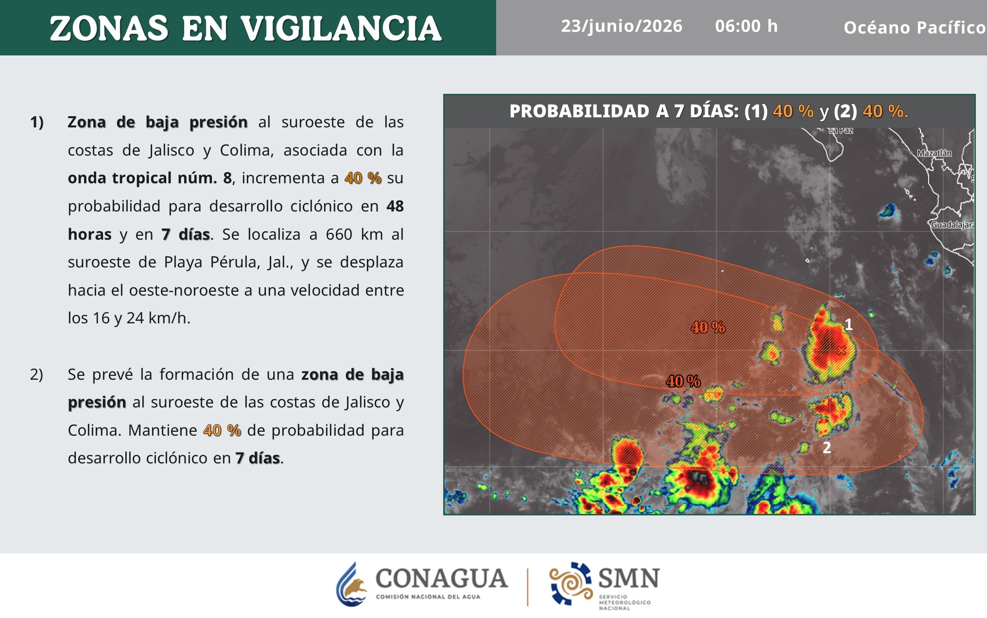 Zona de vigilancia en el Pacifico este martes