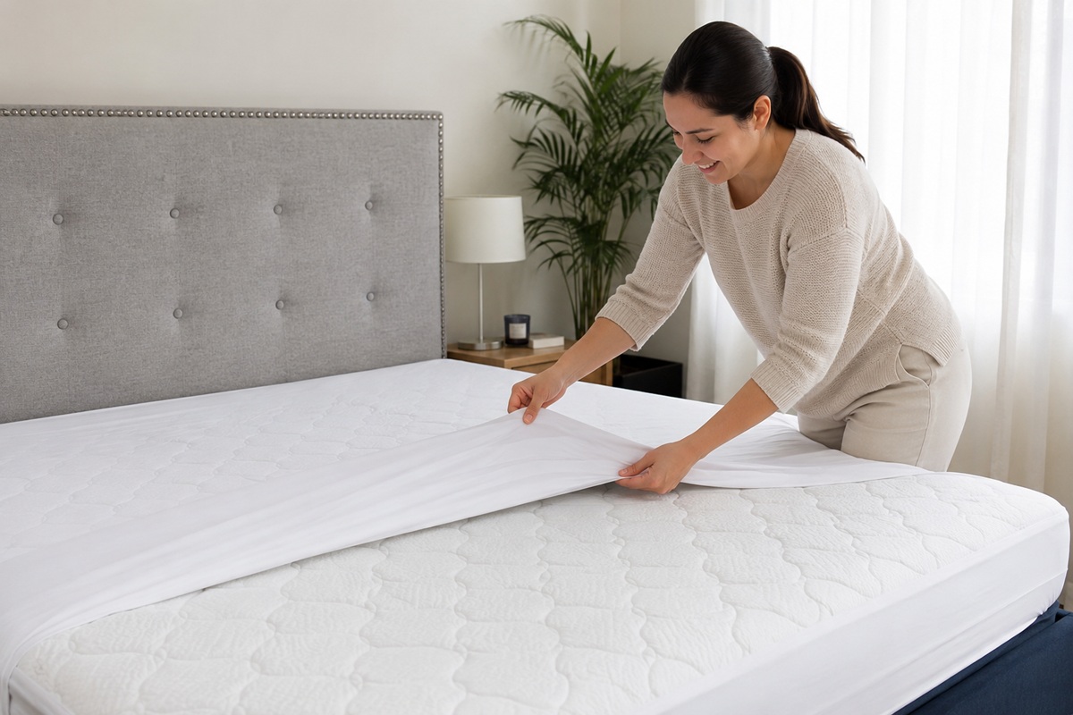 Tendiendo el colchón de la cama