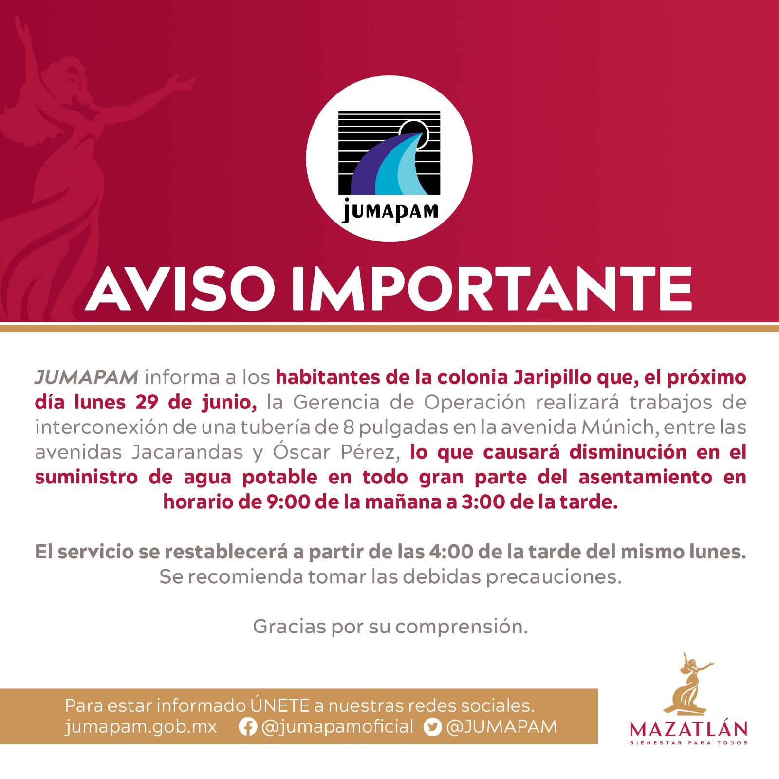 Aviso Jumapam colonia Jaripillo
