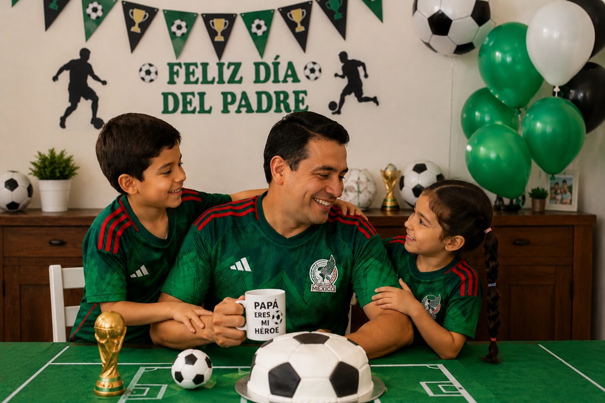 Celebración del Día del Padre con decoración alusiva al Mundial de Futbol
