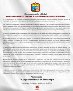 Comunicado del Ayuntamiento de Escuinapa tras hechos de violencia