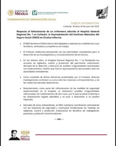 Comunicado del IMSS tras homicidio de enfermero