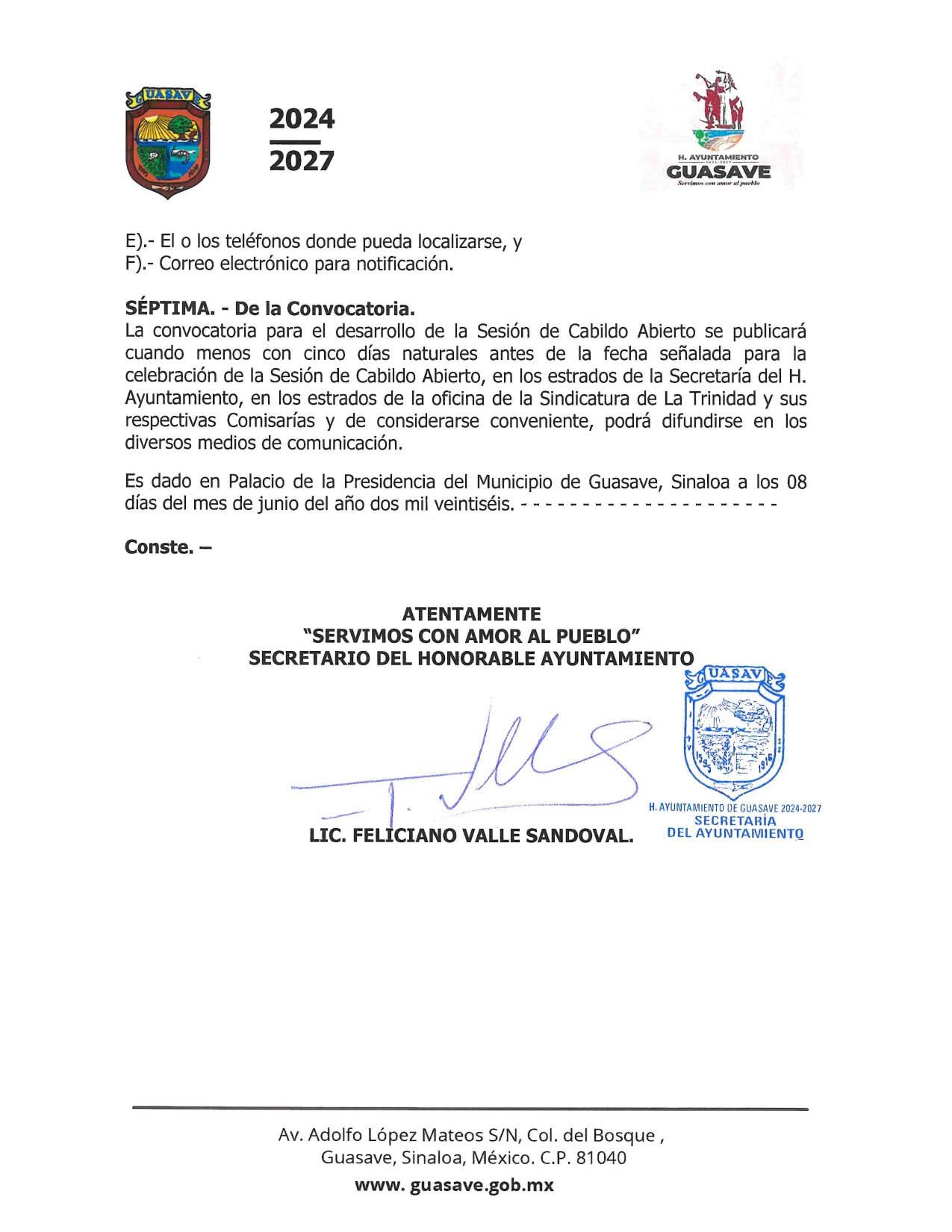Convocatoria cabildo abierto de Guasave 