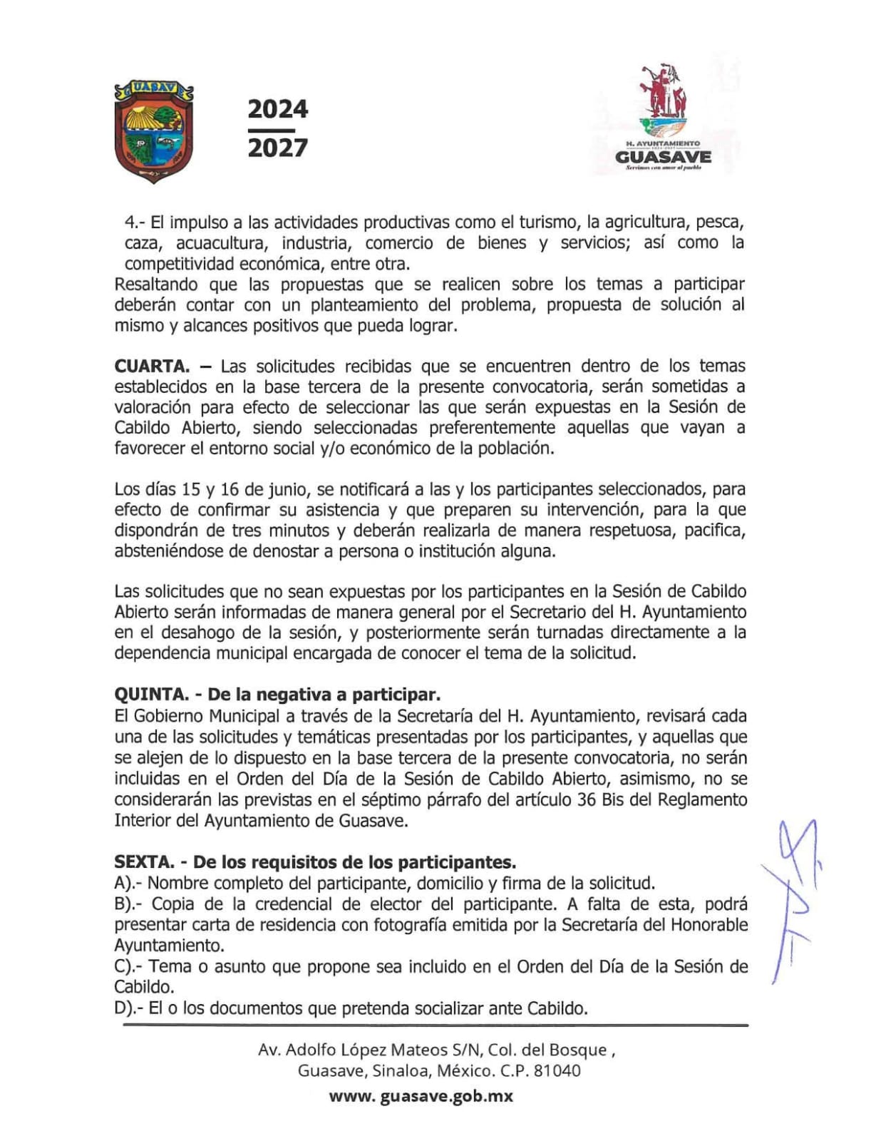 Convocatoria cabildo abierto de Guasave 