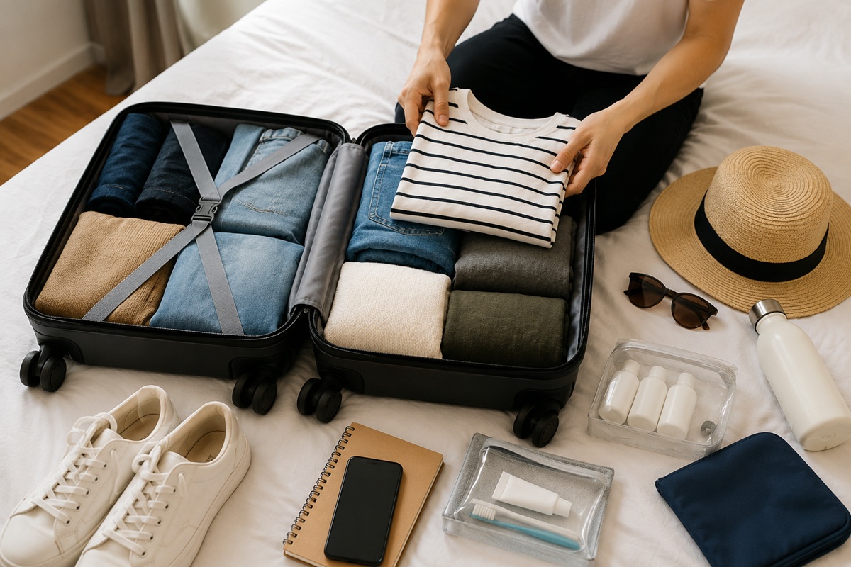 Empacando para viaje ligero en vacaciones