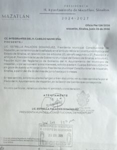 Estrella Palacios pide licencia a la alcaldía de Mazatlán