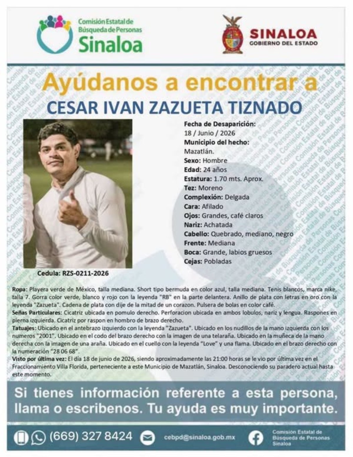 ficha de búsqueda de César Iván Zazueta Tiznado