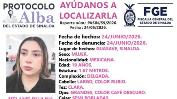 Activan Protocolo Alba en Guasave, Sinaloa, para localizar a joven de 19 años desaparecida