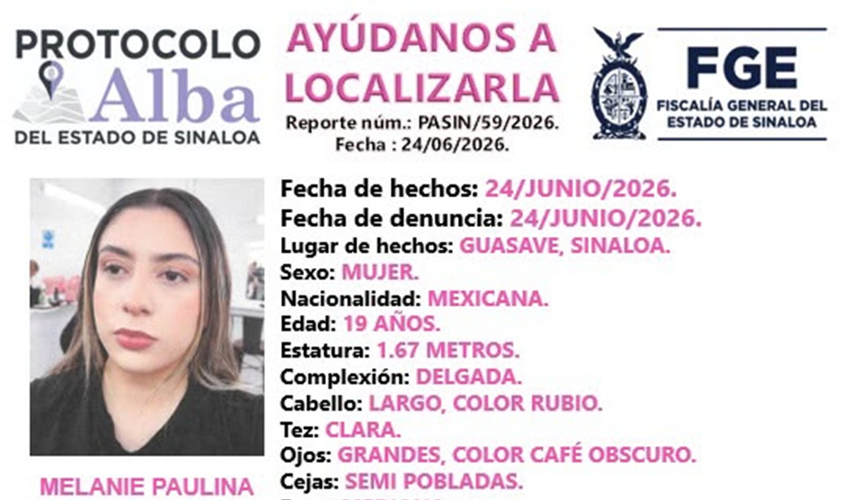 Activa Protocolo Alba por la desaparición en Guasave de la joven Melanie Paulina