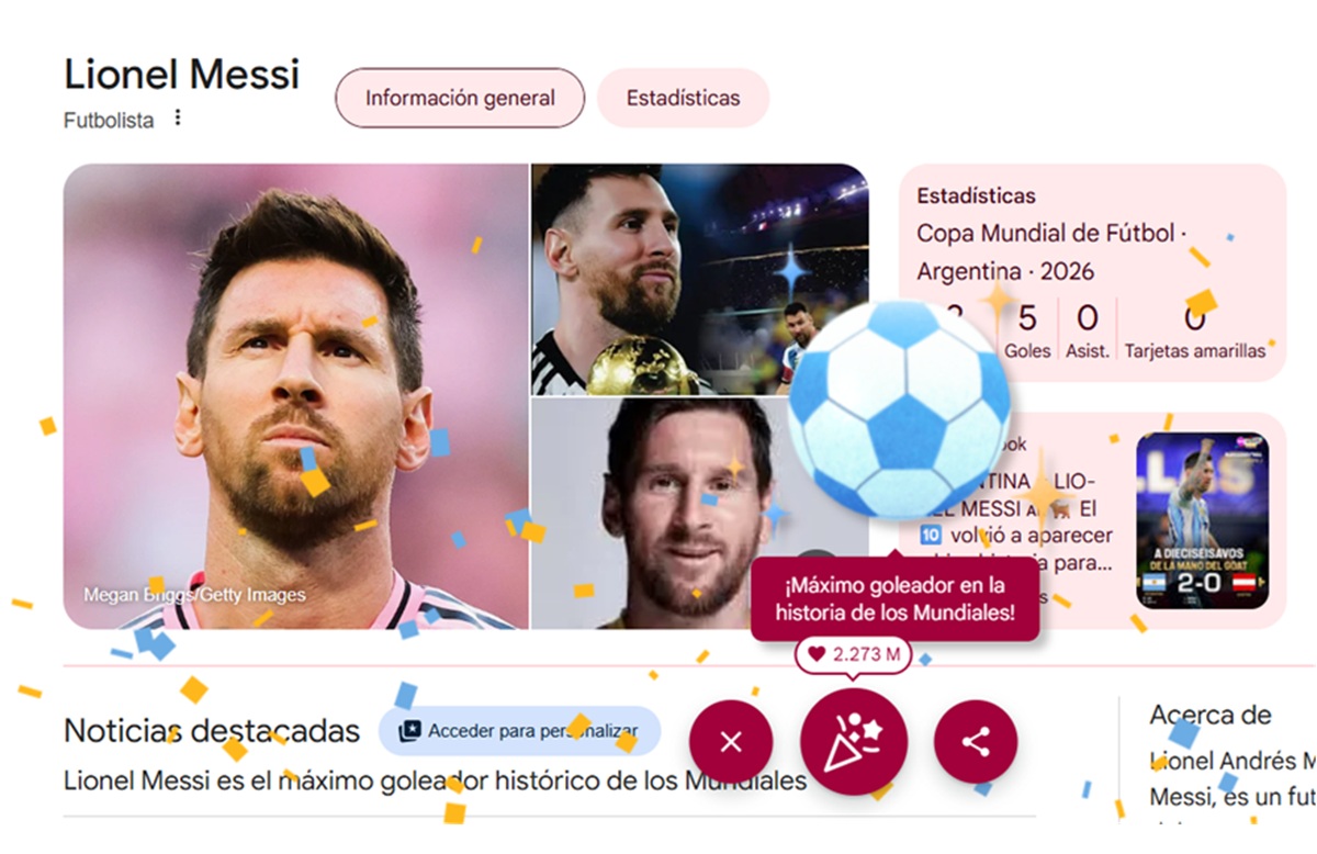 Google celebrando a Lionel Messi por ser el máximo goleador de los mundiales