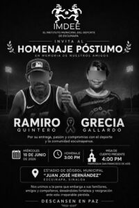 Invitación al homenaje póstumo de Ramiro y Grecia Quintero