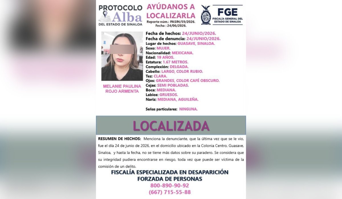 Melanie Paulina, localizada en Guasave