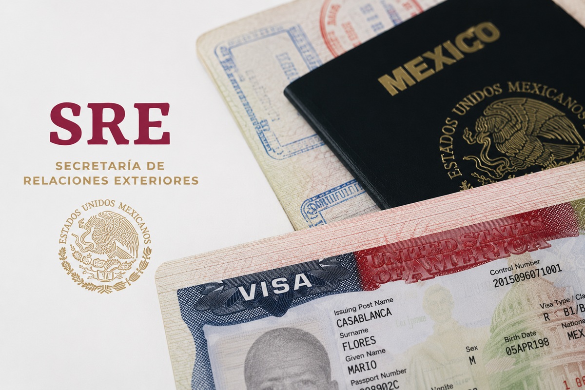 Visas y logotipo de la Secretaría de Relaciones Exteriores