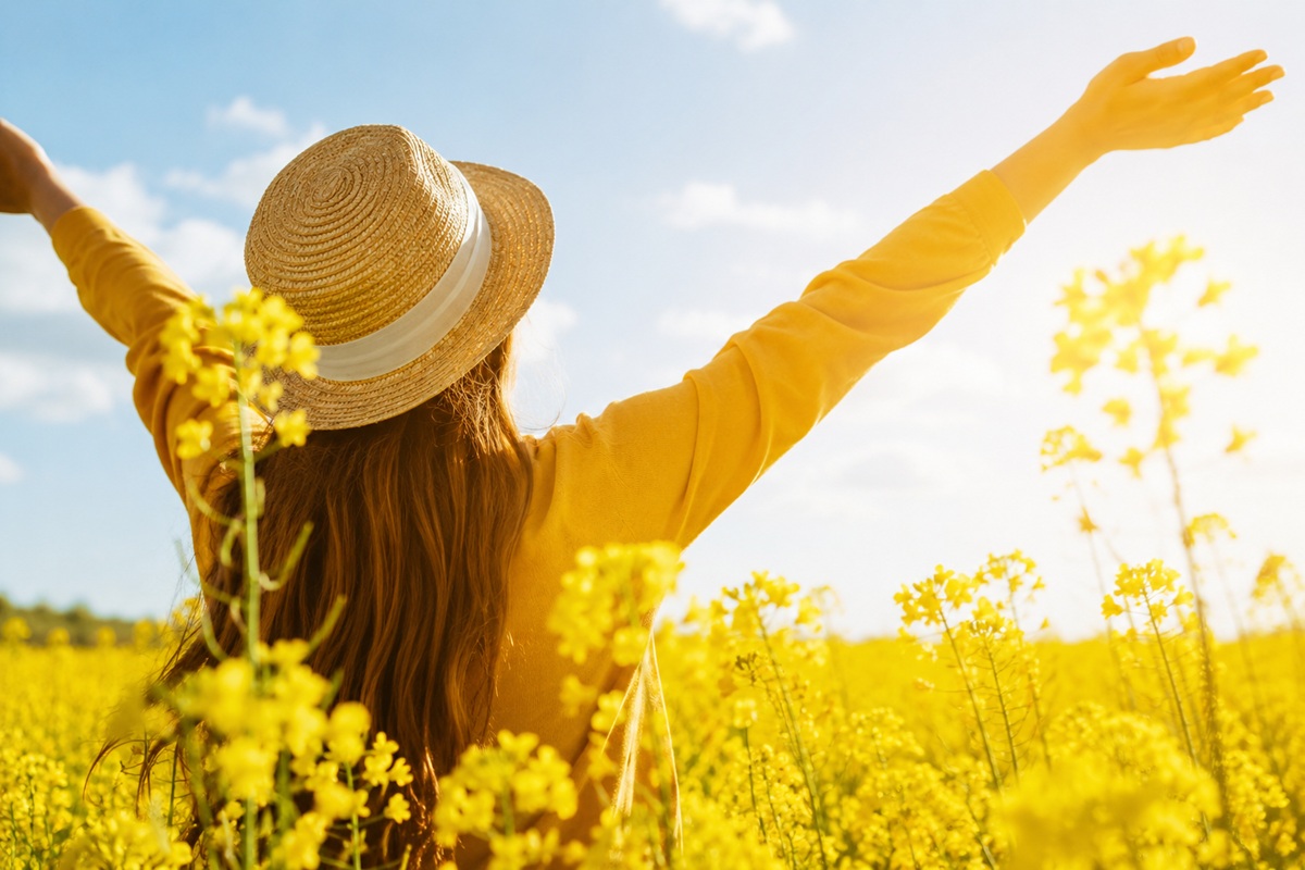Mujer disfrutando del sol el Día Amarillo