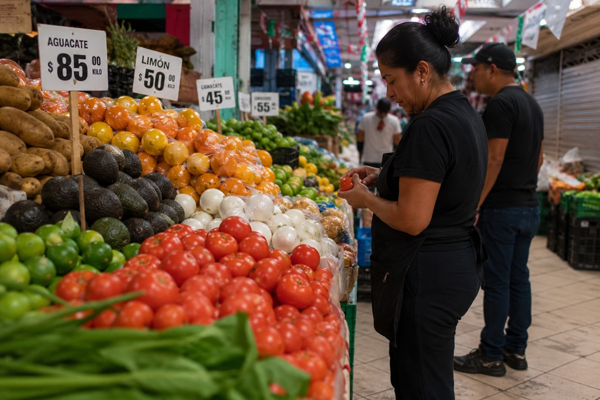 Personas comprando verduras en el mercado