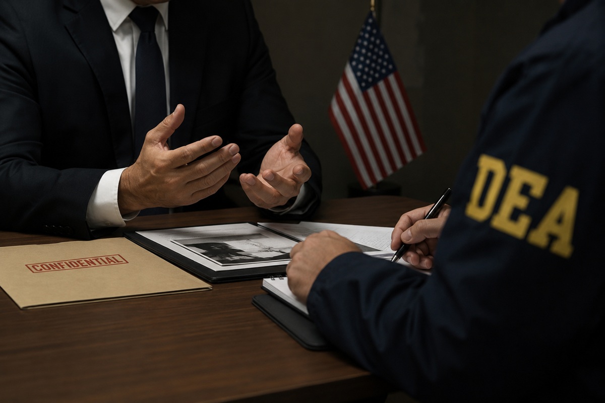 Político informando a agente de la DEA