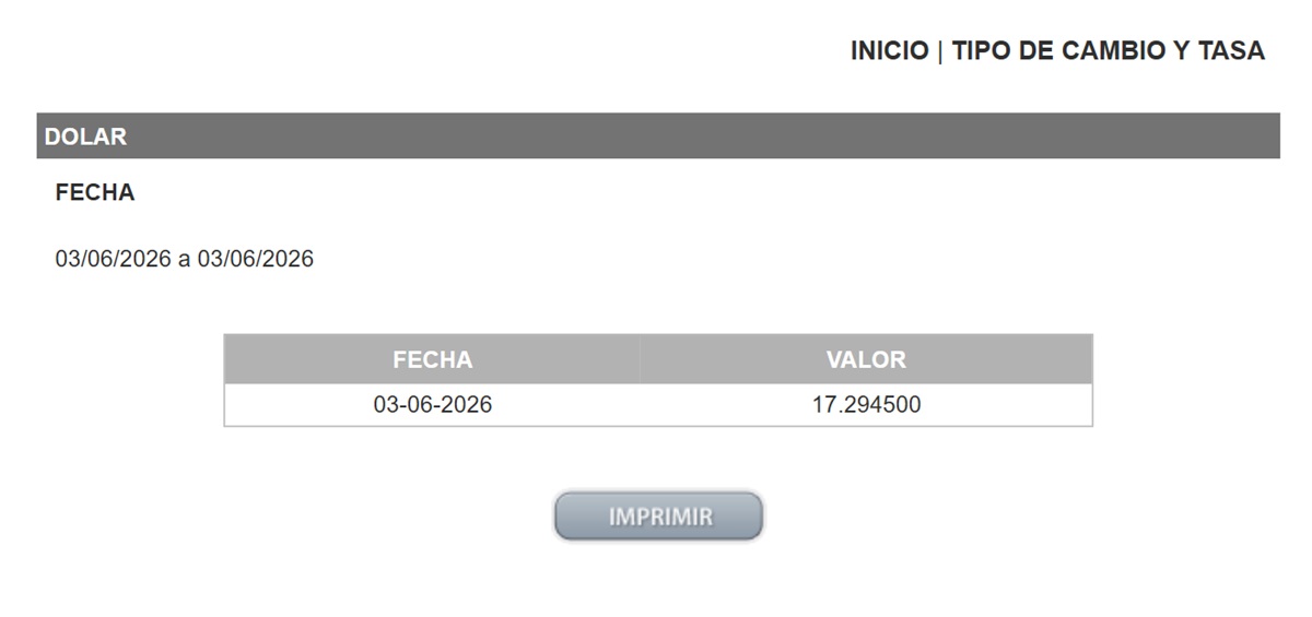 Precio del dólar en el DOF