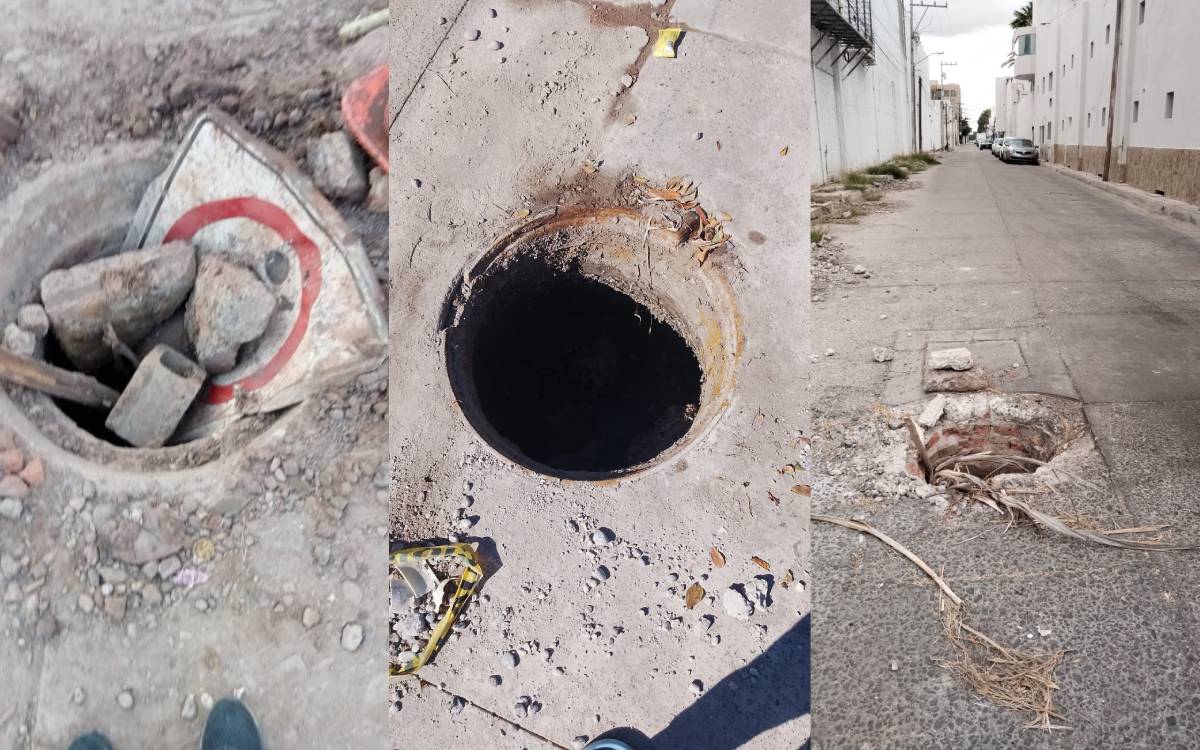 Robo de tapaderas de alcantarillas en Ahome