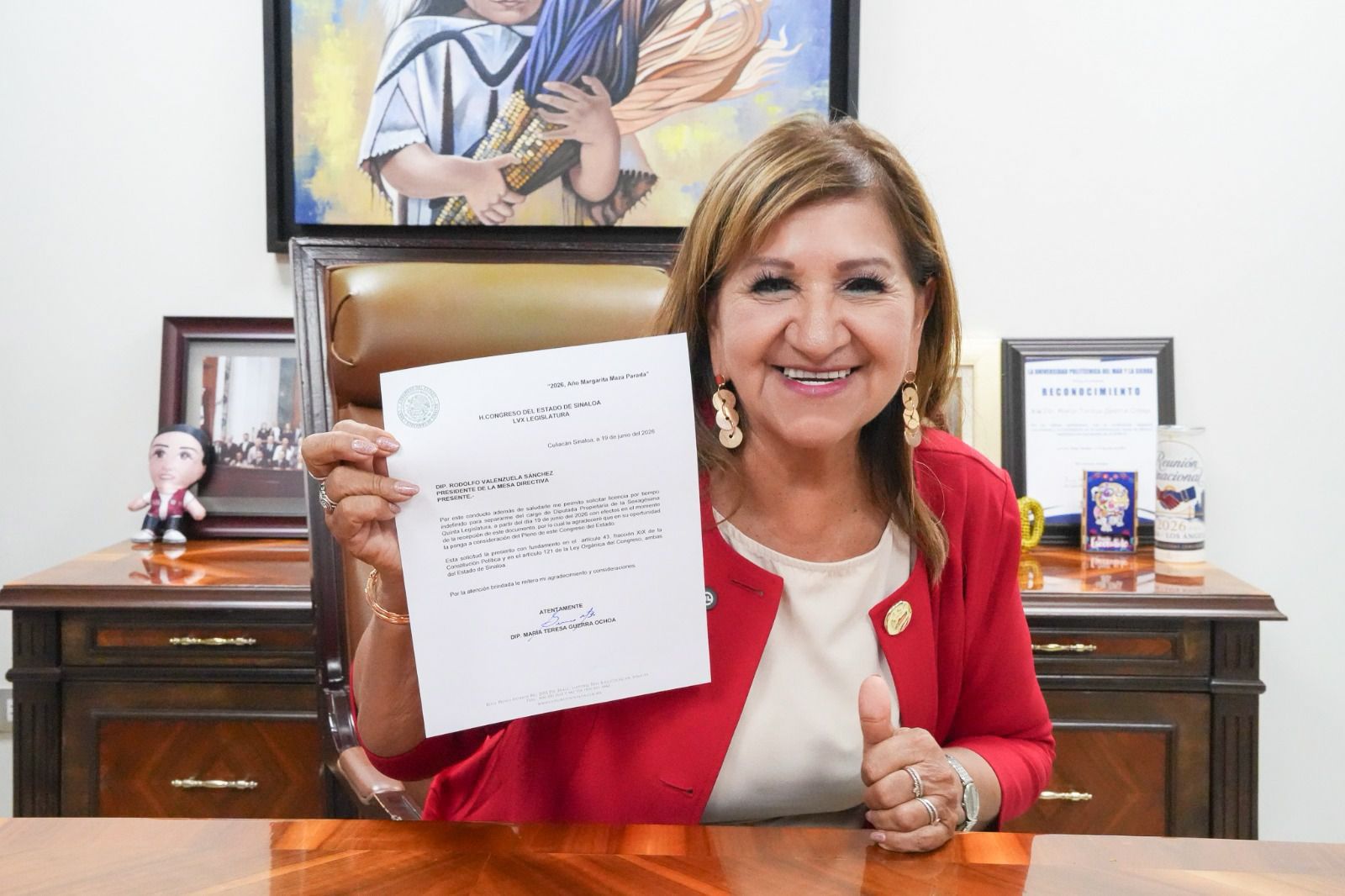 Tere Guerra solicita licencia a diputación local